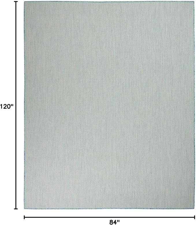 Nourison Home Courtyard Ivory Aqua 7' x 10' Area Rug - Easy Clean, Non Shedding, Bed Room, Living Room, Dining Room, Kitchen (7' x 10')