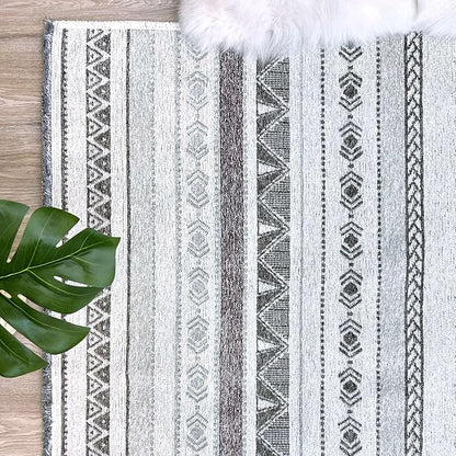 Alfa Rich 3x5 Gray Off White Washable Area Rugs for Living Room Bedroom Kitchen Decor Cotton Runner