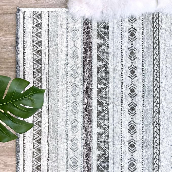 Alfa Rich 5x8 Gray Off White Washable Area Rugs for Living Room Bedroom Kitchen Decor Cotton Rug