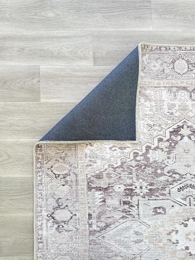 Fame Living Faded Oushak Rug, Turkish Vintage Floral Pastel Large Oversized Area Rugs for Living Room Dining Bedroom Kitchen Bathroom Nursery (848CrNv, 2' x 3')