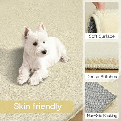 Solid Washable Area Rug - 9x12 Medium Pile Faux Cashmere Carpet for Living Room Bedroom, Light Yellow