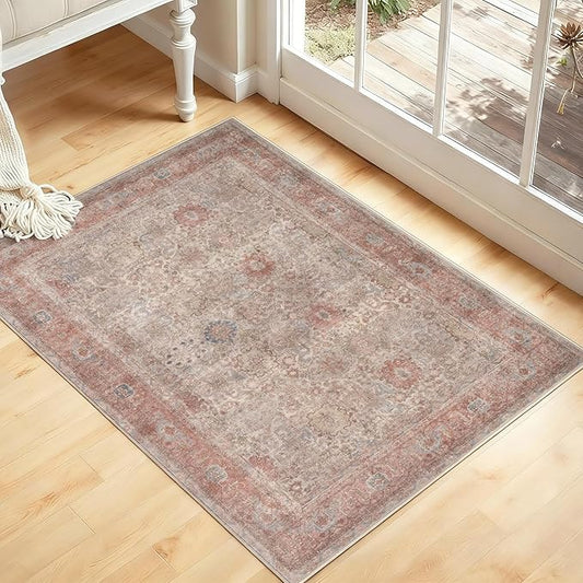 Kuden 2x3 Small Rug, Machine Washable, Non-Slip Backing, Vintage Style, Soft, Low Pile, Area Rugs for Entryway Kitchen Indoor Entrance