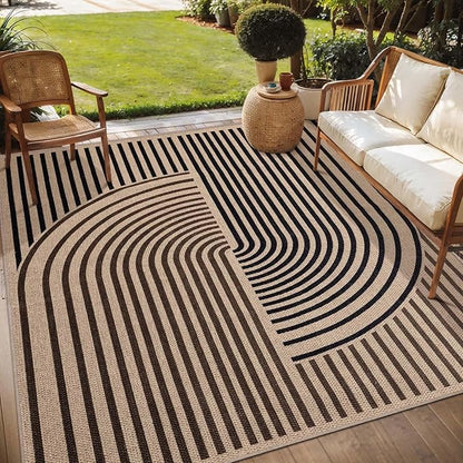Tangsoo Rainbow Easy Jute Rug 5x7 Large Washable Area Rug for Dining Room Table,Non-Slip Thin Dark Brown Indoor Outdoor Rug,Modern Farmhouse Carpet for Living Room Bedroom Patio