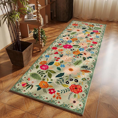 Rugcomf Runner Rug for Hallways Kitchen Rug Non Slip 2'6''x8' Washable Runner Rugs with Rubber Backing Soft Floral Carpet Runner for Hallways, Kitchen, Laundry, Bedroom, Bathroom(Green)