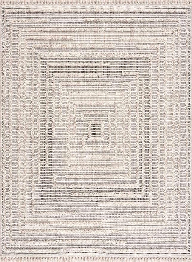 Hauteloom Lunao Living Room, Bedroom Area Rug - Geometric, Solid & Striped - Charcoal, Cream, Beige - 2' x 3'