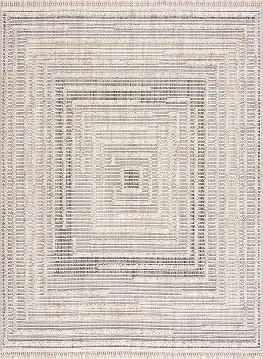 Hauteloom Lunao Living Room, Bedroom Area Rug - Geometric, Solid & Striped - Charcoal, Cream, Beige - 2' x 3'