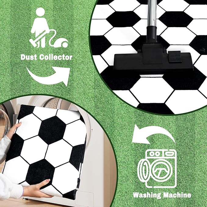 Soft Soccer Rug, Gifts for Boys Girls, Cute Bedside Shag Area Rug for Kids Toddlers Teens, Non Slip Room Decor Indoor Carpet for Bedroom Living Room, Nursery, Machine Washable 6x9 FT