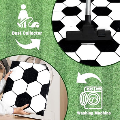 Soft Soccer Rug, Gifts for Boys Girls, Cute Bedside Shag Area Rug for Kids Toddlers Teens, Non Slip Room Decor Indoor Carpet for Bedroom Living Room, Nursery, Machine Washable 6x9 FT
