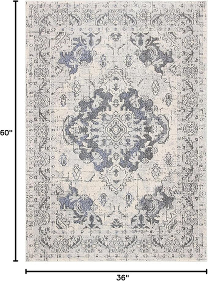 SAFAVIEH Monaco Collection Accent Rug - 3' x 5', Ivory & Grey, Boho Chic Medallion Distressed Design, Non-Shedding & Easy Care, Ideal for High Traffic Areas in Entryway, Living Room, Bedroom (MNC243B)
