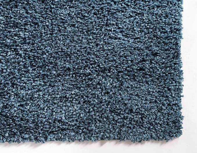 Unique Loom Davos Shag Collection Area Rug - Solid (3' 3" Square, Marine Blue)