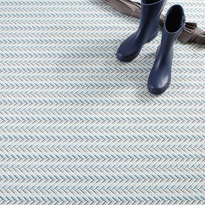 Dash & Albert Lowell Blue Machine Washable Rug, Runner-2.5 X 8 Feet, Blue Graphic Pattern - Premium Luxury Hotel Quality Soft Breathable Hypoallergenic Machine Washable Easy Care All Season