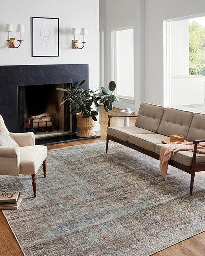 Loloi Chris Loves Julia Jules Collection JUL-05 Lagoon/Brick 7'-6'' x 9'-6'', .13" Pile Height, Area Rug