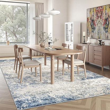 Art&Tuft Washable Rugs 5x7, Abstract Area Rugs for Living Room - Non Slip and Low Pile Soft Thin 5x7 Rug for Bedroom, Dining Room, Kitchen, Office, Blue