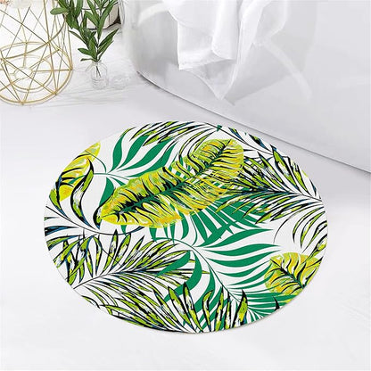 Tropical Round Rug 6ft, Watercolor Palm Leaves Pattern Low Pile Circle Carpet, Non-Slip Washable & Non-Shedding Indoor Mat for Bedroom, Entrance, Office Decor