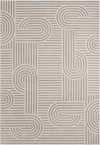Annabel Modern Geometric Area Rug for Living Room, 5x7 Contemporary Arched Linear Beige Neutral Rug, Stain Resistant Non-Shedding Carpet for Bedroom, Dining Room or Kitchen (5' x 7', Beige)