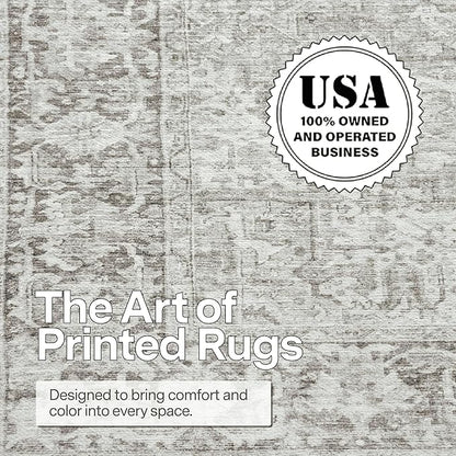 ReaLife Rugs Machine Washable Area Rug - Living Room Bedroom Bathroom Kitchen Entryway Office - Padded Low Pile Stain Resistant Premium - Boho Farmhouse Vintage - Lyle - Beige Ivory 5' x 7'