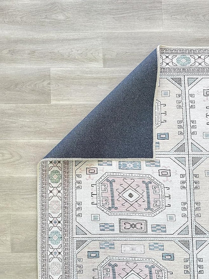 Fame Living Faded Oushak Rug, Turkish Vintage Floral Pastel Large Oversized Area Rugs for Living Room Dining Bedroom Kitchen Bathroom Nursery (848BrCr, 5' x 6'9")