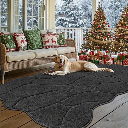 BSICPRO Large Dog Mat for Muddy Paws, 71x47 Low Profile Absorbent Dirt Trapper Door Mat, Non-Slip Washable Mud Mat for Dogs, Polyester Pet Rug Mat for Front Door Indoor, Patio, Entrance (Charcoal)