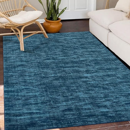 RUGSREAL Large Solid Color Area Rug 8x10 Machine Washable Rug Non-Slip Low-Pile Modern Area Rugs Contemporary Rug Home Office Throw Carpet for Living Room Bedroom, 8' x 10' Indigo