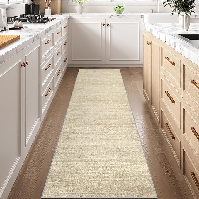Art&Tuft Non-Slip Runner Rug - 2x10 Runner Rug Washable Low-Pile Rugs Runners, Soft Distressed Carpet Runner for Bedroom Bathroom Kitchen Laundry Living Room, Brown