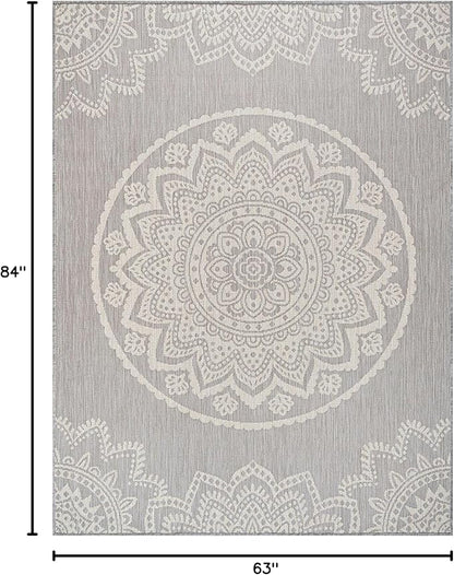 CAMILSON Outdoor Rug 6x9 Modern Area Rugs for Indoor and Outdoor Patios and Porches - Waterproof, Washable, Non-Shedding, Easy-to-Clean Outside Carpet (6 x 9, Medallion - Grey/White)