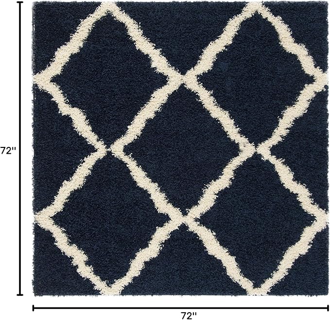 SAFAVIEH Dallas Shag Collection Area Rug - 6' Square, Navy & Ivory, Trellis Design, Non-Shedding & Easy Care, 1.5-inch Thick Ideal for High Traffic Areas in Living Room, Bedroom (SGD257N)