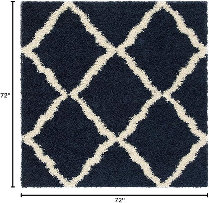 SAFAVIEH Dallas Shag Collection Area Rug - 6' Square, Navy & Ivory, Trellis Design, Non-Shedding & Easy Care, 1.5-inch Thick Ideal for High Traffic Areas in Living Room, Bedroom (SGD257N)
