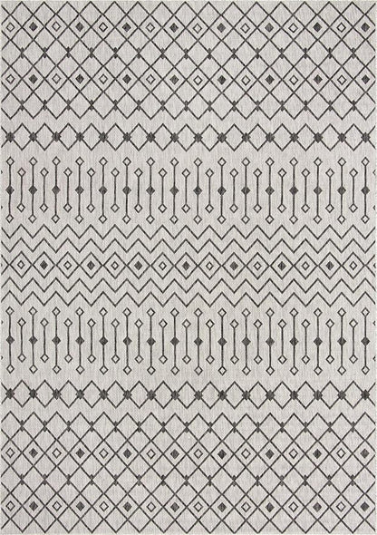 Unique Loom Outdoor Trellis Collection Area Rug - Tribal Trellis (10' x 14' 1" Rectangle, Gray/ Black)
