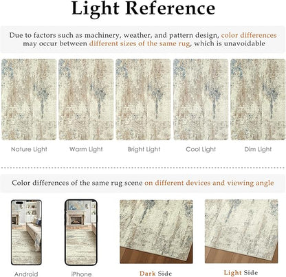 5x7 Area Rug Washable Beige Brown Abstract Living Room Carpet Non Slip Modern Neutral Soft Low Pile Contemporary Aesthetic Bedroom Indoor Rug for Office Laundry Dining Room Kitchen