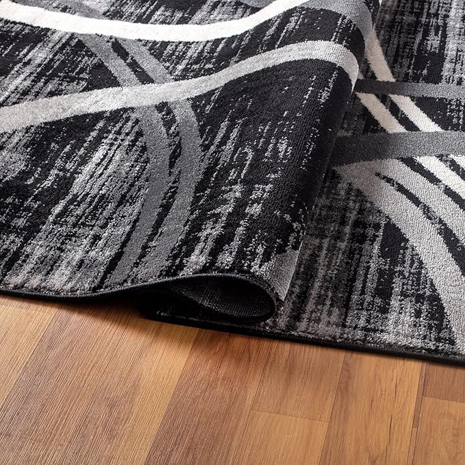 Rugshop Modern Wavy Circles Design Accent Rug, Carpet with Jute Backing for Entryway, Kitchen, or Pet Area, Black, 2' x 3'