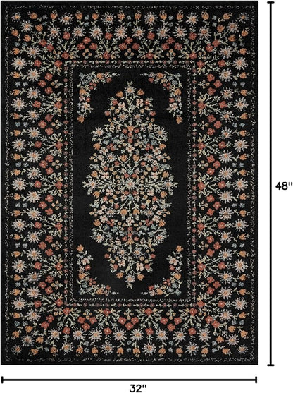 Loloi Rifle Paper Co. Laurel Collection LAU-02 Black 2'-8" x 4' Accent Rug