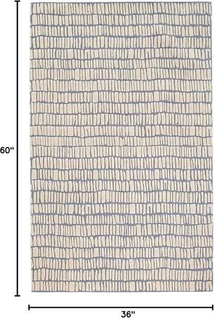 Dash and Albert Roark Pewter Blue Hand Tufted Wool Rug, 3 X 5 Feet, Blue/Ivory Geometric Pattern - Premium Luxury Hotel Quality Soft Breathable Hypoallergenic Machine Washable Easy Care All Season