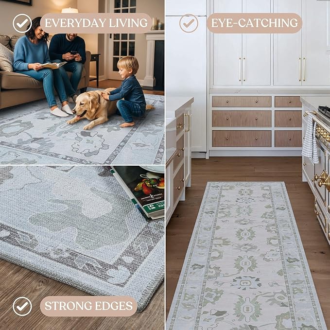 Fame Living Cream Beige Oushak Rug, Modern Rugs, Vintage, Turkish, Eclectic, Floral, Pastel, Washable, Small Throw, Accent Area Rug for Living Room, Bedroom, Kitchen, Bathroom, 2'5"x4'9"