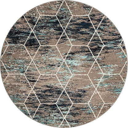 Unique Loom Trellis Frieze Collection Area Rug - Geometric (7' Round, Blue Multi/ Ivory)