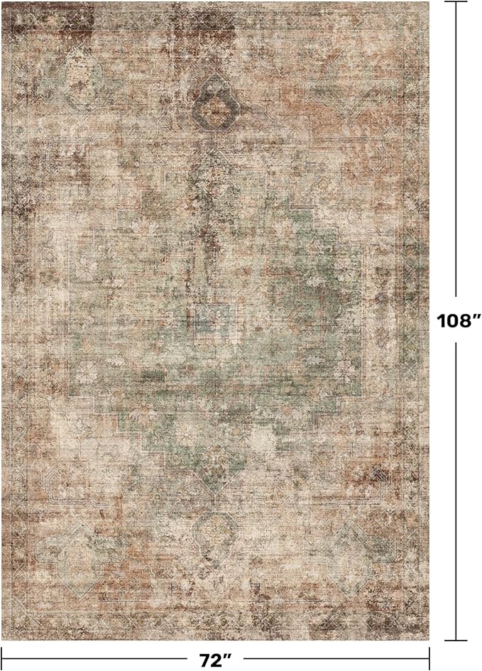 Vintage Dark 6x9 Living Room Rug - Green and Brown Modern Abstract Rug for Dining Room Under Table, Bedroom, Washable Non Slip Soft Rust Taupe Faded Print Mat