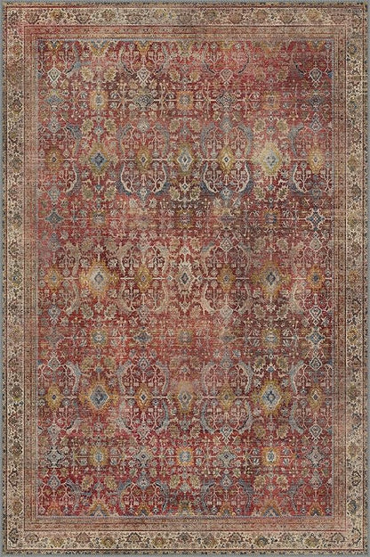 6x9 Area Rug Machine Washable Boho Rug for Living Room,Ultra-Thin Low Pile Carpet,Lightweight Indoor Printed Rug,Non Slip Floral Area Rug for Bedroom, Dining Room, Home Office,Burgundy Red