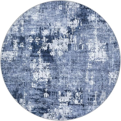 5ft Round Area Rug Living Room Rugs - 5x5 Washable Large Soft Indoor Neutral Modern Abstract Low Pile Rug Carpet for Bedroom Dining Room Farmhouse Home Office - Navy Blue