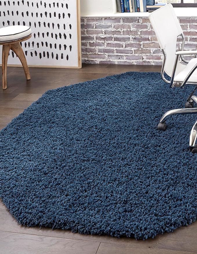 Unique Loom Solid Shag Collection Area Rug (6' 1" Octagon, Sapphire Blue/ Navy Blue)