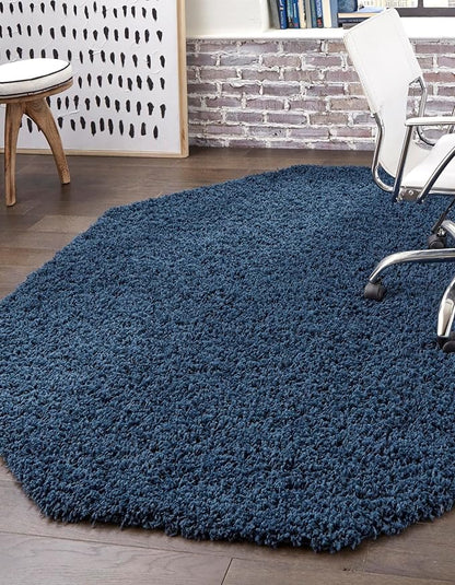 Unique Loom Solid Shag Collection Area Rug (6' 1" Octagon, Sapphire Blue/ Navy Blue)