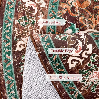 U'Artlines Boho Vintage Round Area Rug 6ft Machine Washable Low Pile Soft Floor Carpet Non Slip Non Shedding Accent Rug for Living Room Bedroom Entryway Dining Room Office Rust＆Teal