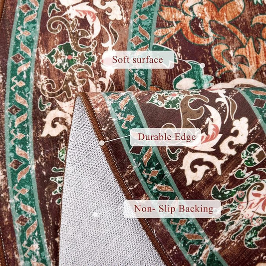 U'Artlines Boho Vintage Round Area Rug 6ft Machine Washable Low Pile Soft Floor Carpet Non Slip Non Shedding Accent Rug for Living Room Bedroom Entryway Dining Room Office Rust＆Teal