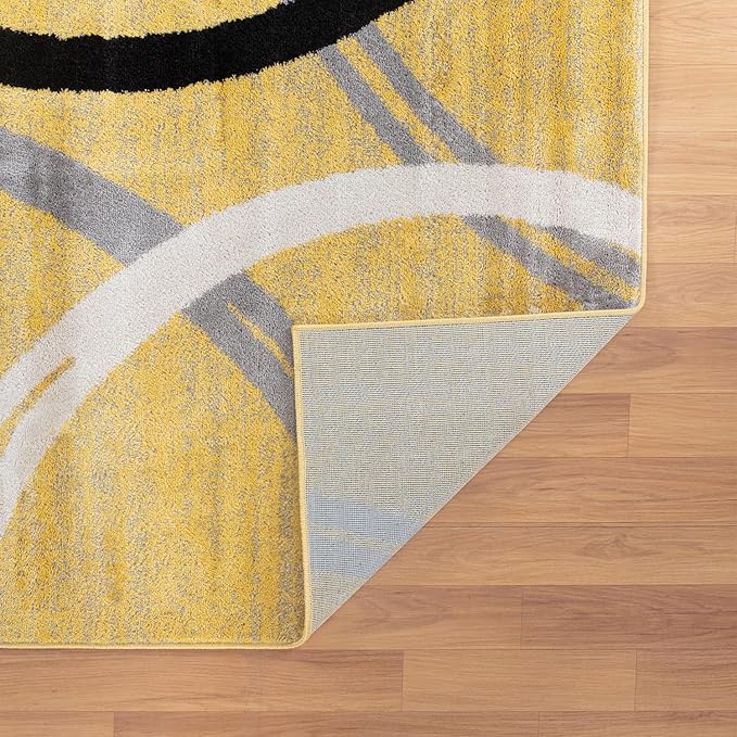 Rugshop Wavy Circles Design Area Rug, Fade-Resistant Carpet for Living Room, Dining Room, or Bedroom,Grand Room,Open Spaces Yellow, 10' x 14'
