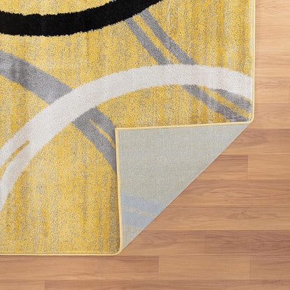 Rugshop Wavy Circles Design Runner Rug, Fade-Resistant Carpet for Hallway, Entryway, or Kitchen, Yellow, 2' x 7'2"