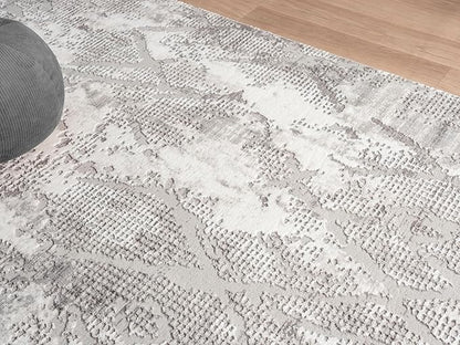Adel Modern Area Rug for Living Room, 5x7 Rustic Distressed Abstract Gray Rug, Medium Pile Stain Resistant Carpet for Bedroom, Dining Room or Kitchen (5' x 7', Gray)