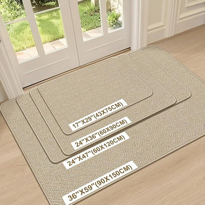 Ultra Thin Door Mat Indoor Entrance 17"x29", Low-Profile Indoor Door Mat, Non Slip Entry Mat Rubber Backing Unique Herringbone Design Inside Doormat Dirt Trapper Entryway Mats, Beige