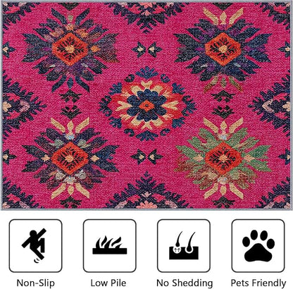 Southwestern Large Area Rug - 7x10 Rug - Ethnic Vintage Floral Medallion Rugs for Living Room Non Slip Low Pile Machine Washable Area Rugs, Southwestern Carpets Home Decor & Gifts