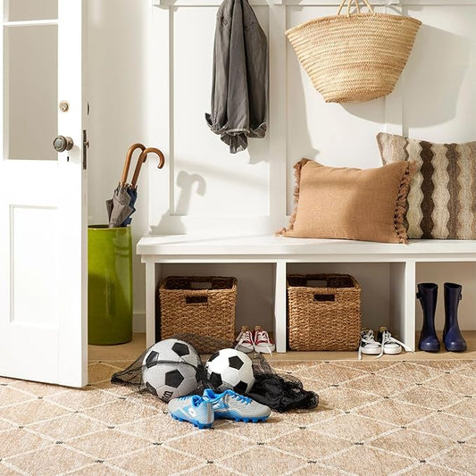 Dash and Albert Kali Machine Washable Area Rug - 4' x 6' Natural - Diamond Accent Rug - Anti-Slip Backing, Lightweight, Machine Washable, High Traffic Areas Kitchen, Mudroom, Laundry Room