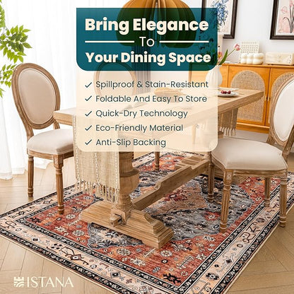 Istana 4x6 Rug - Red & Teal Area Rugs 4x6 - Kid & Pet Friendly Machine Washable Rugs - 4 x 6 Area Rug Non Slip & Non Shedding Area Rug - Foldable Rug for Room for Bedroom