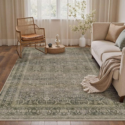 HUGEAR 5x7 Area Rug Taupe Washable Vintage Neutral Bedroom Rug Soft Non Slip Distressed Carpet Low Pile Pet Friendly for Living Room Bedside Dining Room