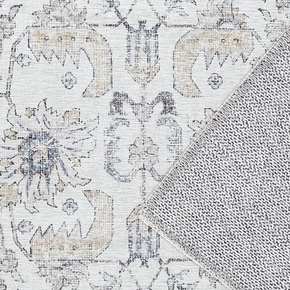 jinchan Kalen Runner Rug 2x10 Washable Hallway Rug Vintage Indoor Thin Retro Floor Cover Distressed Gray Floral Country Lightweight Non Slip Carpet for Entryway Bathroom Bedroom Living Room Grey